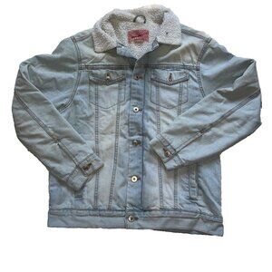 Distress Jean Jacket light denim jacket Lined Corduroy Collar Large button MEN